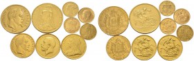 [121.0g]
DIVERSE LÄNDER
Verschiedene Länder.
Diverse Goldmünzen. Verschiedene Jahre. Fassungsspuren / Mounted. Feingewicht total 121.0 g. Schön-seh...