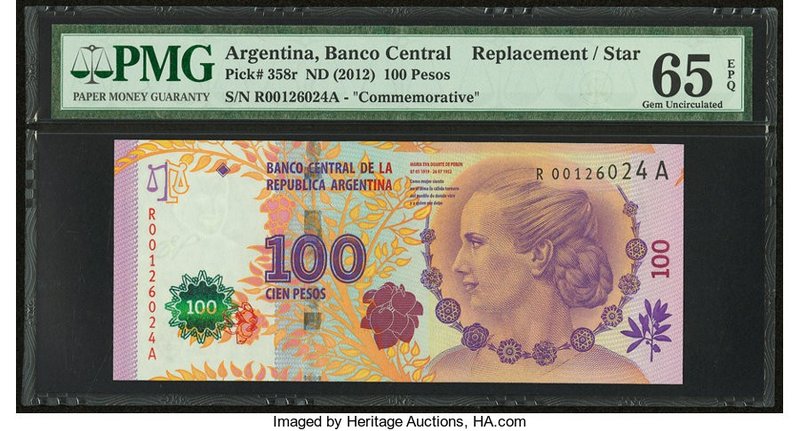 Argentina Banco Central 100 Pesos ND (2012) Pick 358r Commemorative Remainder PM...