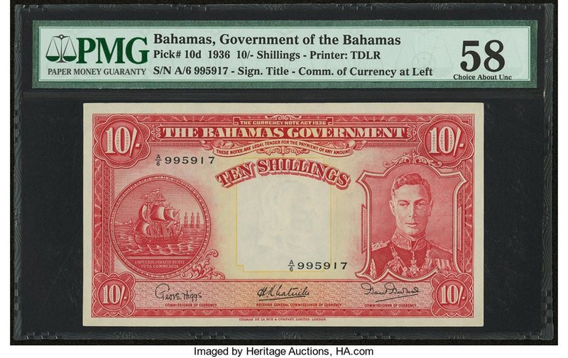 Bahamas Bahamas Government 10 Shillings 1936 (ND 1947) Pick 10d PMG Choice About...