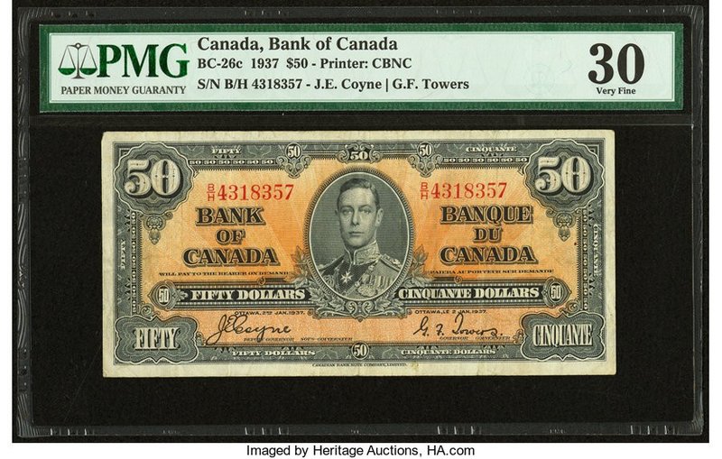 Canada Bank of Canada $50 2.1.1937 BC-26c PMG Very Fine 30. 

HID09801242017