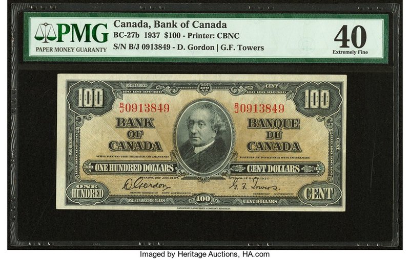 Canada Bank of Canada $100 2.1.1937 BC-27b PMG Extremely Fine 40. 

HID098012420...