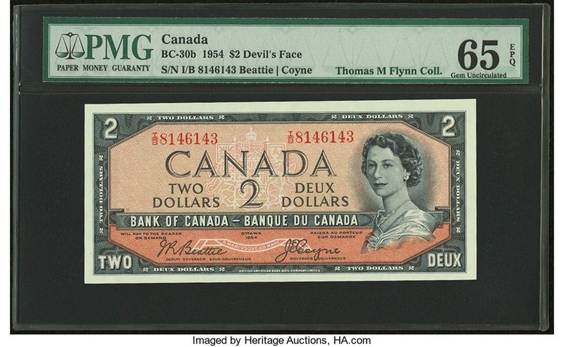 Canada Bank of Canada $2 1954 BC-30b "Devil's Face" PMG Gem Uncirculated 65 EPQ....