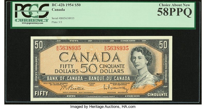 Canada Bank of Canada $50 1954 BC-42b PCGS Choice About New 58PPQ. 

HID09801242...