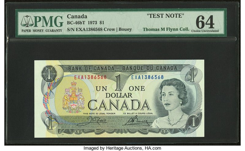 Canada Bank of Canada $1 1973 BC-46bt "Test Note" PMG Choice Uncirculated 64. 

...