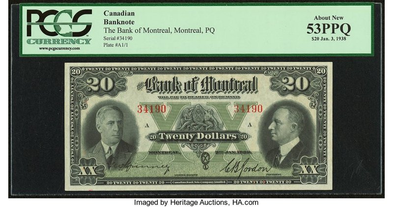 Canada Montreal, PQ- Bank of Montreal $20 3.1.1938 Ch.# 505-62-06 PCGS About New...