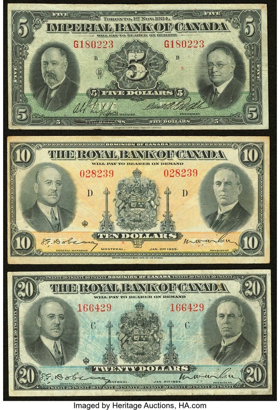 Canada Toronto, ON- Imperial Bank of Canada $5 Nov. 1, 1934 Ch. # 375-22-02 Very...