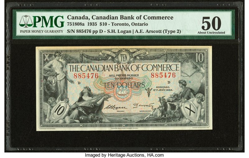 Canada Toronto, ON- Canadian Bank of Commerce $10 2.1.1935 Ch.# 75-18-08a PMG Ab...