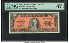 Cuba Banco Nacional de Cuba 100 Pesos 1959 Pick 93a PMG Superb Gem Unc 67 EPQ. Low 000096 serial number.

HID09801242017