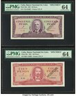 Cuba Banco Nacional de Cuba 50; 100 Pesos 1961 Pick 98s; 99S Two Specimens PMG Choice Uncirculated 64. Muestra overprint variety.

HID09801242017