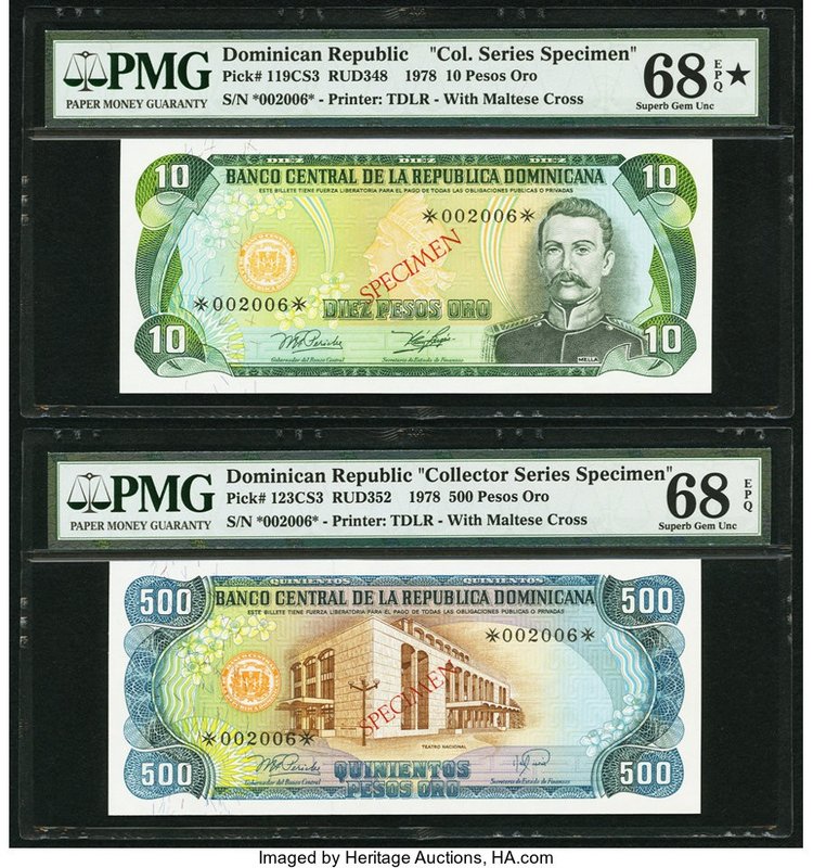 Dominican Republic Banco Central de la Republica Dominicana 10; 500 Pesos Oro 19...