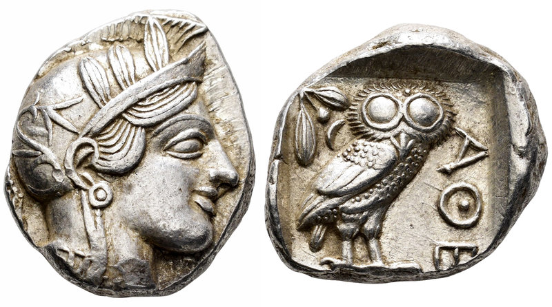 Ática. Tetradracma. 449-413 a.C. Atenas. (Gc-2526). Anv.: Cabeza de Atenea con c...