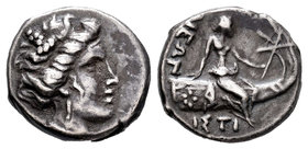 Illyria y Grecia Central. Euboia. Tetróbolo. s. III a.C. Histiaia. (Gc-2496). Rev.: Ninfa sentada a derecha sobre galera. Ag. 2,11 g. MBC+. Est...75,0...