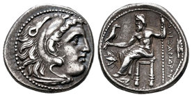 Imperio Macedonio. Alejandro III Magno. Dracma. 336-323 a.C. Tesalia. (Müller-508 var). Anv.: Cabeza de Hércules con piel de león a derecha. Rev.: Zeu...