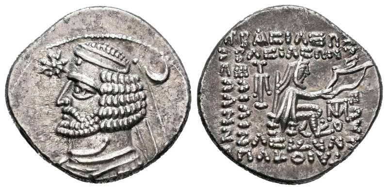 Imperio Parto. Orodes II. Dracma. 57-38 a.C. (Sellwod-47.9). Anv.: Busto diadema...