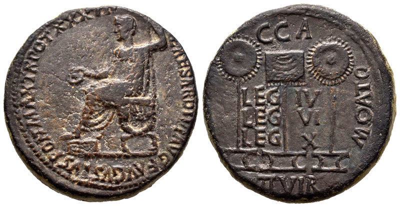 Caesar Augusta. Dupondio. 14-36 d.C. Zaragoza. (Abh-344). (Acip-3072). Anv.: Tib...