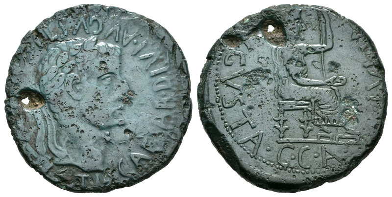 Caesar Augusta. As. 14-36 d.C. Zaragoza. (Acip-3067 variante). (Abh-350). Anv.: ...