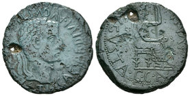 Caesar Augusta. As. 14-36 d.C. Zaragoza. (Acip-3067 variante). (Abh-350). Anv.:  Cabeza laureada de Tiberio a derecha, alrededor TI CAESAR DIVI AVGVST...