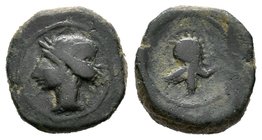 Cartagonova. 1/4 calco. 220-215 a.C. Cartagena (Murcia). (Abh-523). Ae. 2,31 g. Arte degenerado. MBC. Est...25,00.