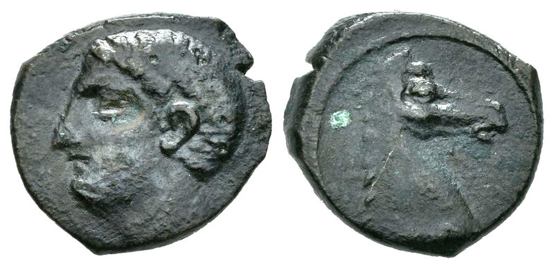 Cartagonova. 1/4 calco. 220-205 a.C. Cartagena (Murcia). (Abh-554). Anv.: Cabeza...