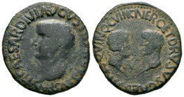 Cartagonova. As. 14-36 d.C. Cartagena (Murcia). (Abh-600). (Acip-3149). Rev.: Cabezas enfrentadas de Nero y Druso. Ae. 12,37 g. Época de Tiberio. BC+....