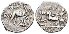 Aemilia. Denario. 58 a.C. Roma. (Ffc-119). (Craw-422/1b). (Cal-89). Anv.: El rey Aretas con camello detrás, encima M SCAVR AED CVR, a los lados EX S(C...