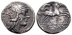 Calidia. Denario. 117-116 a.C. Norte de Italia. (Ffc-223). (Craw-284/1a). (Cal-298). Anv.: Cabeza de Roma a derecha, delante X, detrás ROMA. Rev.: Vic...