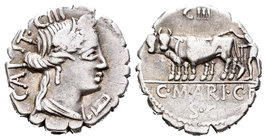 Maria. Denario. 81 a.C. Taller Auxiliar de Roma. (Ffc-901). (Craw-378/1c). (Cal-968). Anv.: Cabeza laureada de espigas de Ceres a derecha, encima núme...