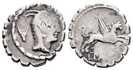 Papia. Denario. 79 a.C. Taller Auxiliar de Roma. (Ffc-952). (Craw-384/1). (Cal-1057). Anv.: Cabeza de Juno Sospita a derecha recubierta de piel de cab...