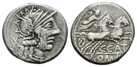 Porcia. Denarioa. 123 a.C. Taller Auxiliar de Roma. (Ffc-1050). (Craw-274/1). (Cal-1196). Anv.: Cabeza de Roma a derecha, detrás X. Rev.: Victoria con...