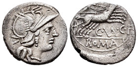 Valeria. Denario. 140 a.C. Roma. (Ffc-1163). (Craw-228/2). (Cal-1320). Anv.: Cabeza de Roma a derecha, detrás X. Rev.: Victoria con látigo en biga a d...