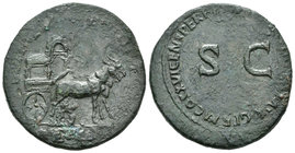 Julia Titi. Sestercio. 90-91 d.C. Roma. (Spink-2890). (Ric-400). Anv.: Carro a derecha tirado por dos mulas. Leyenda no visible.. Rev.: (IMP CAES COMI...