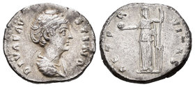 Faustina Madre. Denario. 143 d.C. Roma. (Spink-4575). (Ric-350a). Rev.: AETERNITAS. Aeternitas en pie a izquierda con globo y cetro. Ag. 2,99 g. MBC. ...