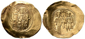 Isaac II. Hyperpyron. 1185-1195 d.C. Constantinopla. (Bc-2001). Anv.: Virgen entronizada de frente. Rev.: Isaac y el Arcángel San miguel sosteniendo e...