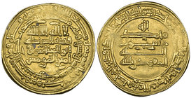 ABBASID, AL-MUQTADIR (295-320h) Dinar, Barda‘a 318h Obverse field: legends in four lines, two horizontal bars above and one below Reverse field: bar b...
