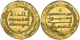ABBASID, AL-MUQTADIR (295-320h) Dinar, Mah al-Kufa 296h Weight: 4.17g Reference: cf Bernardi 237Mr (date not listed). Scrape on obverse, some weak str...