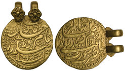 MUGHAL, JAHANGIR (1014-1037h) AND NUR JAHAN Gold muhur, Surat 1033h / regnal year 19 Obverse: citing Jahangir, date and regnal year below Reverse: cit...
