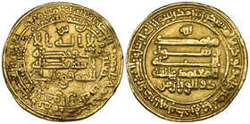 ABBASID, al-Mu‘tamid (256-279h), dinar, al-Ahwaz 270h, obv., letter sin above, rev., citing Dhu’l-Wizaratayn, 4.20g (Bernardi 178Nd), about very fine ...