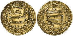 ABBASID, al-Muktafi (289-295h), dinar, al-Rafiqa 292h, obv., pellets above and below field, 3.88g (Bernardi 226Hn), some staining, pinmarks in field, ...
