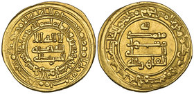 ABBASID, al-Qahir (320-322h), dinar, Suq al-Ahwaz 321h, without name of heir, 4.32g (Bernardi 275Nf), almost extremely fine and scarce 

Estimate: G...