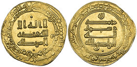 ABBASID, al-Radi (322-329h), heavy dinar, Tustur min al-Ahwaz 324h, obv., pellets above and below field, 6.65g (Bernardi 285Ne), good very fine and ra...