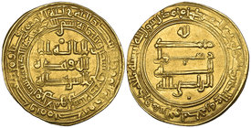 ABBASID, al-Radi (322-329h), heavy dinar, Tustur min al-Ahwaz 324h, obv., pellet above field, rev., pellet below field, 5.00g (Bernardi 285Ne), almost...