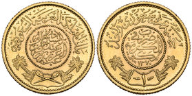 Kingdom of Sa‘udi Arabia, ‘Abd al-‘Aziz b. Sa‘ud (1344-1373h/AD 1926-1953), guinea, 1370h, 8.00g (KM 36; Friedberg 1), about uncirculated 

Estimate...