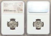 LUCANIA. Thurium. Ca. 443-400 BC. AR stater (22mm, 9h). NGC VG. Head of Athena right, wearing crested laureate Attic helmet / ΘOYPIΩN, bull advancing ...