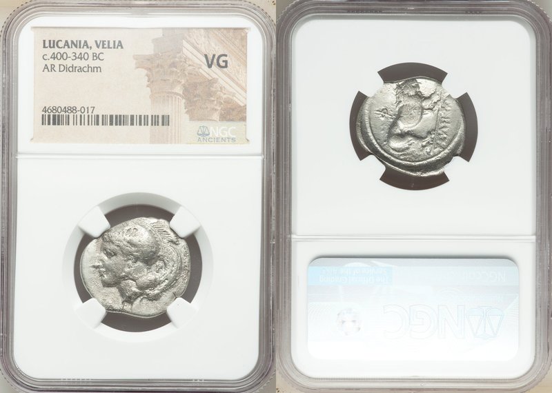 LUCANIA. Velia. Ca. 400-340 BC. AR didrachm (24mm, 3h). NGC VG. Head of Athena l...