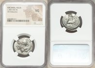 LUCANIA. Velia. Ca. 400-340 BC. AR didrachm (24mm, 3h). NGC VG. Head of Athena left, wearing crested Attic helmet decorated with griffin; • within P b...