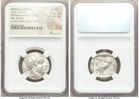 ATTICA. Athens. Ca. 455-440 BC. AR tetradrachm (24mm, 17.20 gm, 12h). NGC Choice XF 5/5 - 4/5. Early transitional issue. Head of Athena right, wearing...