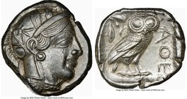 ATTICA. Athens. Ca. 440-404 BC. AR tetradrachm (24mm, 17.20 gm, 5h). NGC Choice AU 5/5 - 4/5. Mid-mass coinage issue. Head of Athena right, wearing cr...