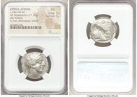 ATTICA. Athens. Ca. 440-404 BC. AR tetradrachm (25mm, 17.17 gm, 3h). NGC AU 5/5 - 5/5. Mid-mass coinage issue. Head of Athena right, wearing crested A...