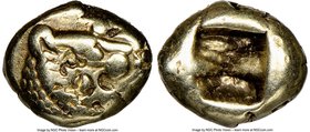 LYDIAN KINGDOM. Alyattes or Croesus (ca. 610-546 BC). EL 1/12 stater or hemihecte (8mm). NGC VF, countermarks. Sardes mint. Head of roaring lion right...