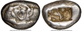 LYDIAN KINGDOM. Croesus or later (ca. after 561 BC). AR half-stater or siglos (16mm, 5.34 gm). NGC Choice VF 5/5 - 5/5. Sardes. Confronted foreparts o...